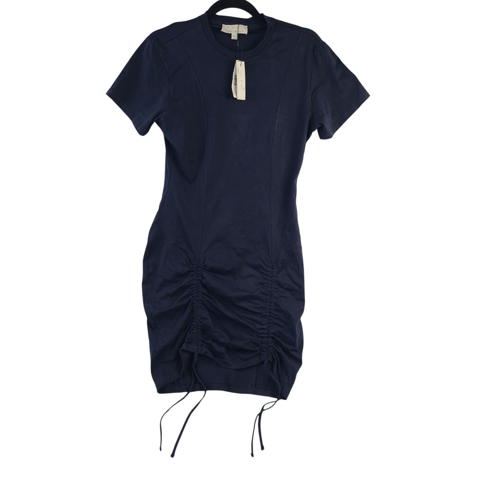 NEW Fleur Du Mal Riley Navy Ruched Drawstring T-Shirt Dress Size M