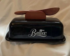 Black Butter Dish with Lid and Knife，Black Butter Tray，Ceramic Butter Holder ...