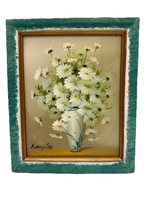 Vintage  Oil Painting Daisies in Vase Signed Nancy Lee Still Life  Framed 10x12 
