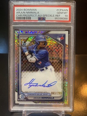 2024 Bowman Arjun Nimmala 💎 1st Speckle Refractor Auto /299 Gem 10 🔥