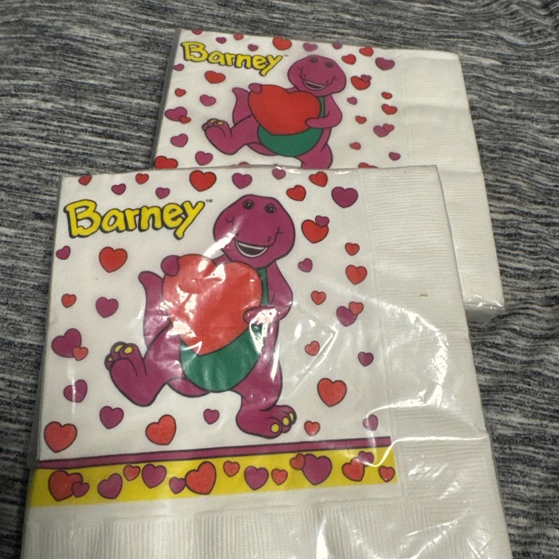 2 Packages Of Vintage Hallmark BARNEY New Lunch Dinner Napkins 1993