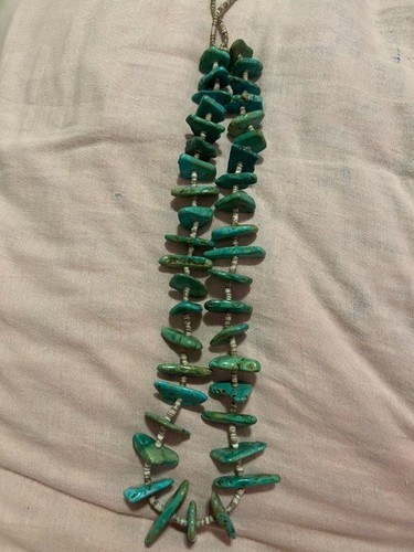 Apache turquoise and heishi shell necklace, circa 1960s, handmade and never worn