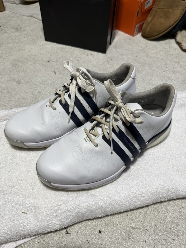 Adidas Tour360 24 Golf Shoes Spiked - White/Navy - Size 10.5 Men’s - Pre-Owned