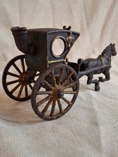 Antique Cast Iron Hansom Cab Horse Drawn Carriage Toy - Original Paint - Hubley