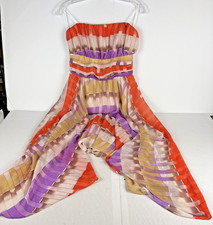 GUESS Los Angeles Strapless High-Low Dress M Orange Purple Stripe Summer
