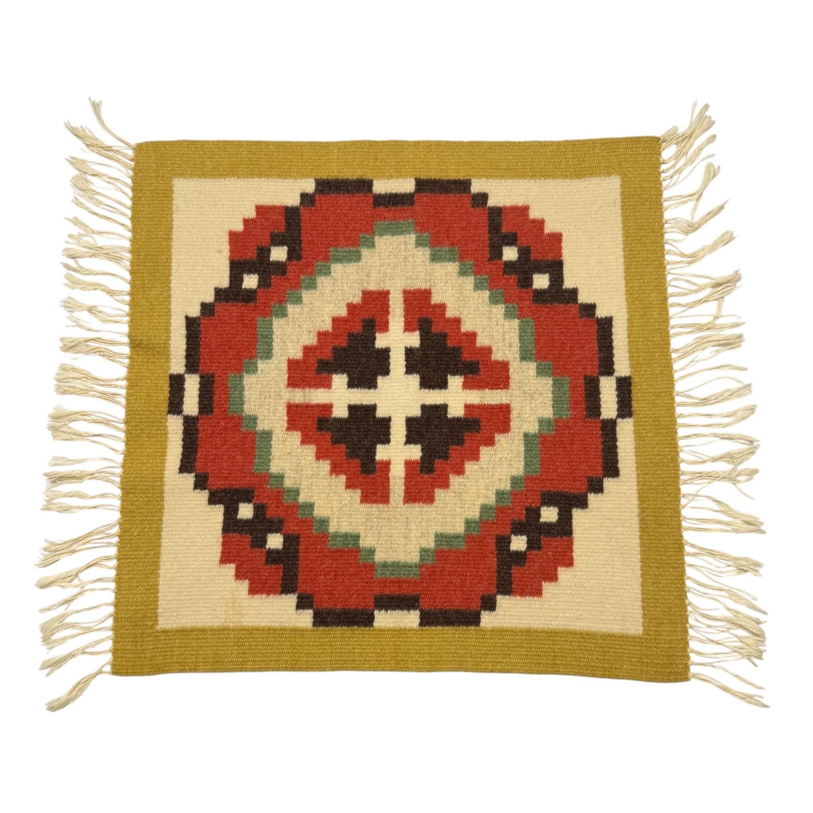 Wool Table Center Mat With Fringe 17 x 22