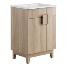 Modway Miles 24" Wood Bathroom Vanity with Tapered Legs in White/Oak