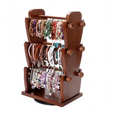 Two-Sided Rotating Wooden Jewelry Bracelet Holder Display Stand with 6 Remova...