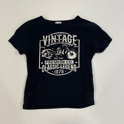 Garage Motorcycle Graphic Baby Tee Womens XS Black Short Sleeve | Biker Grunge