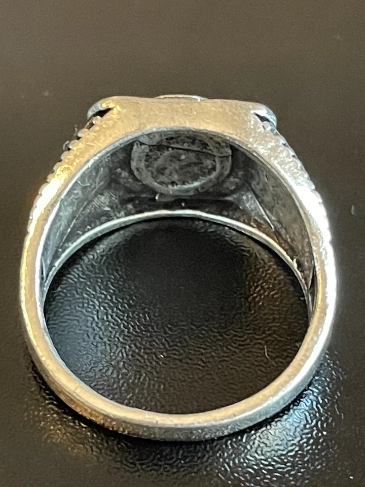 Повседневный черный обсидиан драгоценный камень S925 серебро покрытием мужчин женщин кольцо размер 9,75 - Изображение 4 из 4