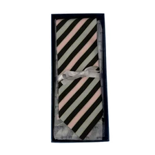 Italo Ferretti Silk Striped Tie Mens Black Pink Striped Box Made In Italy