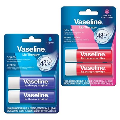 Vaseline Lip Therapy Original & Rosy Lip Balm Twin Pack