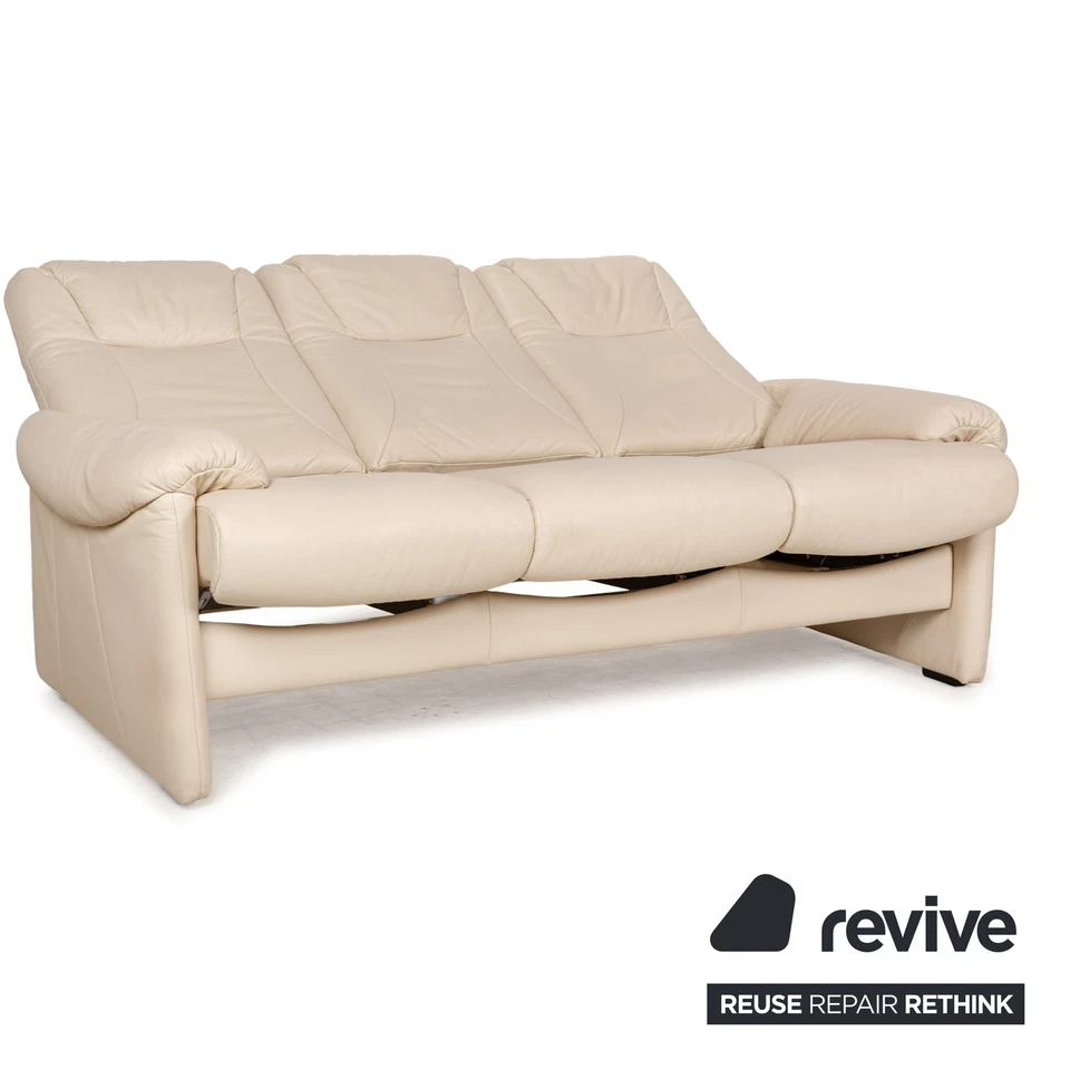 Willi Schillig Leder Dreisitzer Creme Sofa Couch manuelle Funktion Relaxfunktion - Bild 4 von 4