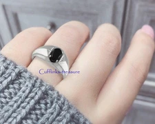 Natural Black Onyx & CZ Gemstones with 925 Sterling Silver Ring For Men's #5782