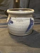 rowe pottery crock Blue Salt Glaze 1987 4x4 3/4 In