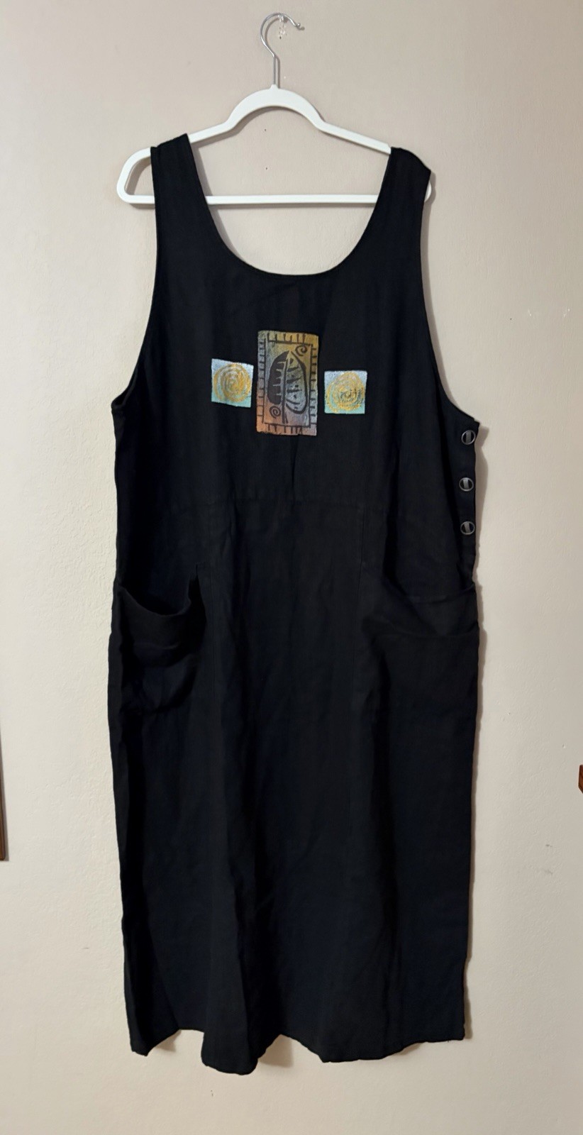 Fenini Black Linen Jumper Dress Oversized Pinafore Artsy Lagenlook Plus 2X