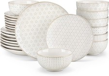 MALACASA 24 Piece Dinnerware Set, Embossed Ceramic Plates & Bowls for 8