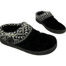 Clarks Black Leather Suede Clog Slippers Womens 6 Knit Sweater Collar Slip Ons