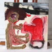 Modern Vintage Abstract Figurative Oil Painting on Canvas