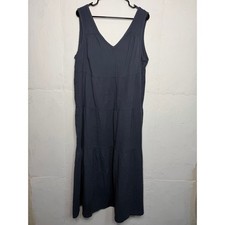 Quince Womens 1X Maxi Dress Gauzy Navy Blue Organic Cotton