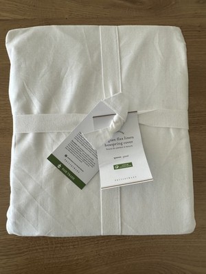 POTTERY BARN Belgian Flax Linen Box Spring Cover-White-Queen - NWT