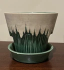 Vintage MCCOY Pottery ICICLE DRIP Flower Pot Planter w/ Attached Saucer - Green