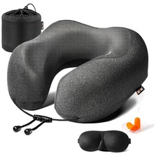 Ultimate Travel Comfort Kit: Memory Foam Neck Pillow with Eye Masks  Earplugs