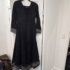 Agha Noor Black Anarkali Cotton Blend Embroidered Salwar Kameez M Women