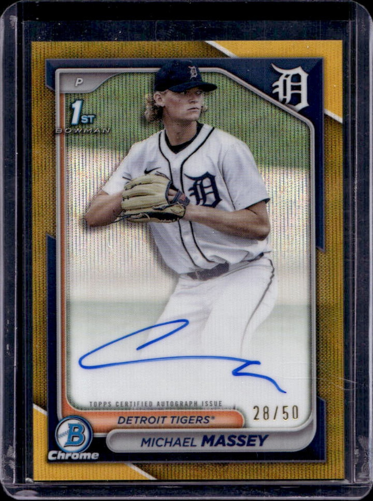 2024 Bowman Draft Michael Massey Chrome Auto Gold Wave Refractor 1st #28/50