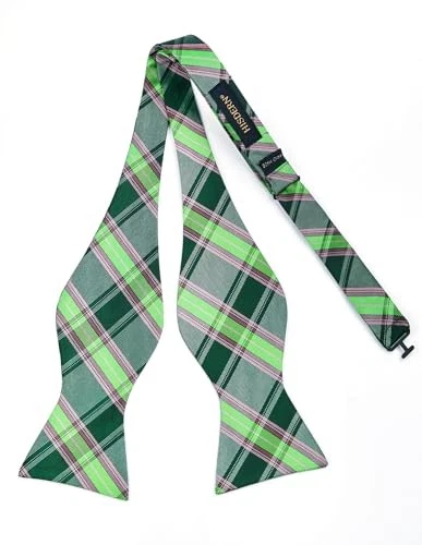 Bow Ties for Men Check Plaid Self Tie Bow Tie and One Size D-04 Green/Grey - Image 4 of 4