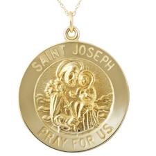 14k Yellow Gold St. Joseph Medal Pendant 1" Tall 3 Grams