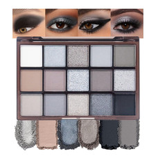 Smokey Black Eye Shadow Makeup Palette,15 Colors Gray Silver Dark Shimmer Matte
