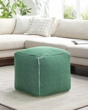 Yakymivka Green Contemporary Wool Cotton Pouf from India