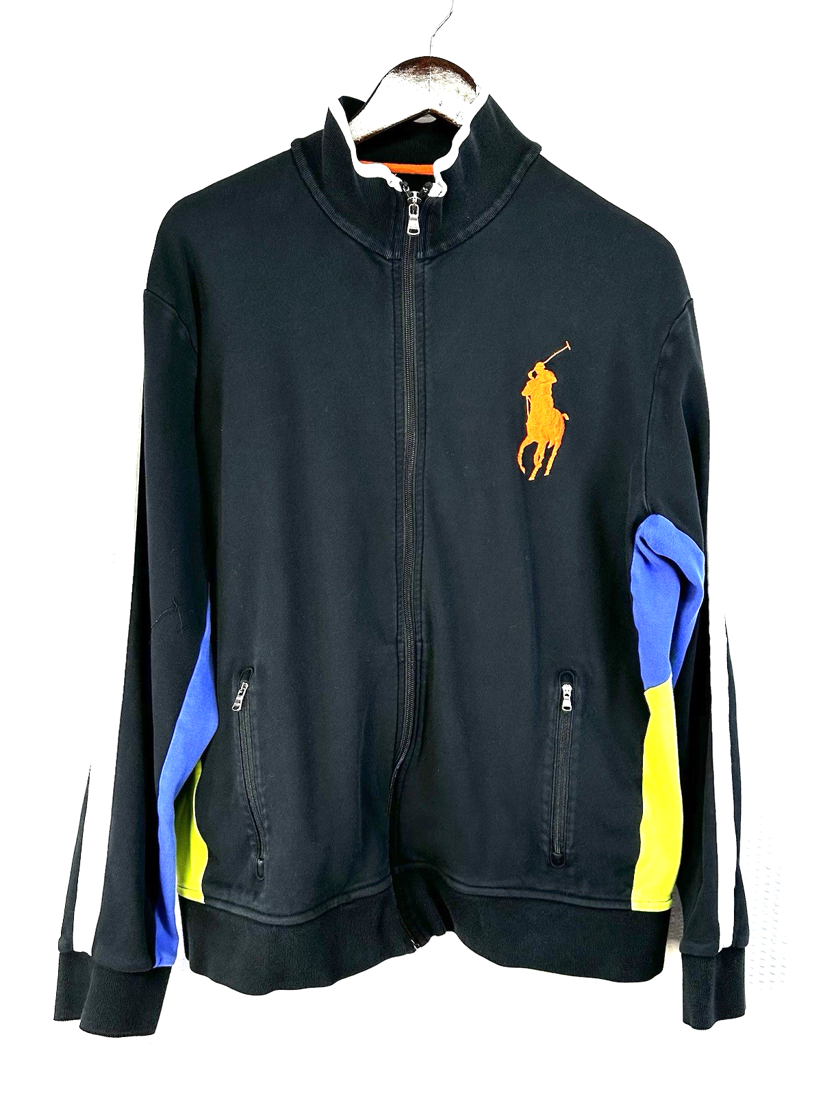 Polo Ralph Lauren Track Jacket Uomo Large Big Pony Full Zip Cotone Nero