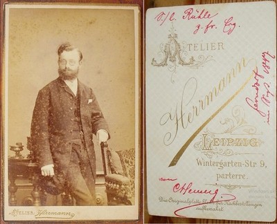 CdV Leipzig 1887: gentleman with beard glasses Rühle studio Herrmann Wintergartenstraße