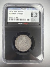 1854 25c Silver Seated Liberty Quarter Arrows Type NGC AU 53 Vaultbox