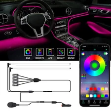 6 in 1 Car LED Strip RGB Interior Atmosphere Light Ambient Neon APP Control 12V