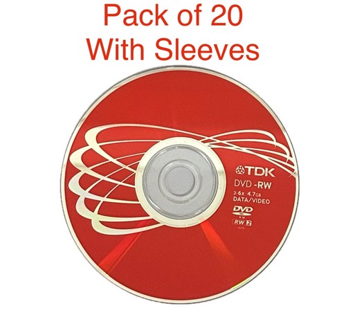 20 x TDK Blank DVD-RW discs 6x Speed 4.7GB 120 mins Rewritable Data With Sleeves - 第 1/1 張圖片