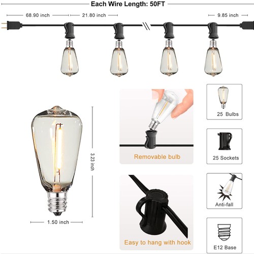 Outdoor String Lights, IP65 Waterproof Led Lights,Hanging for Backyard Garden - Picture 5 of 29