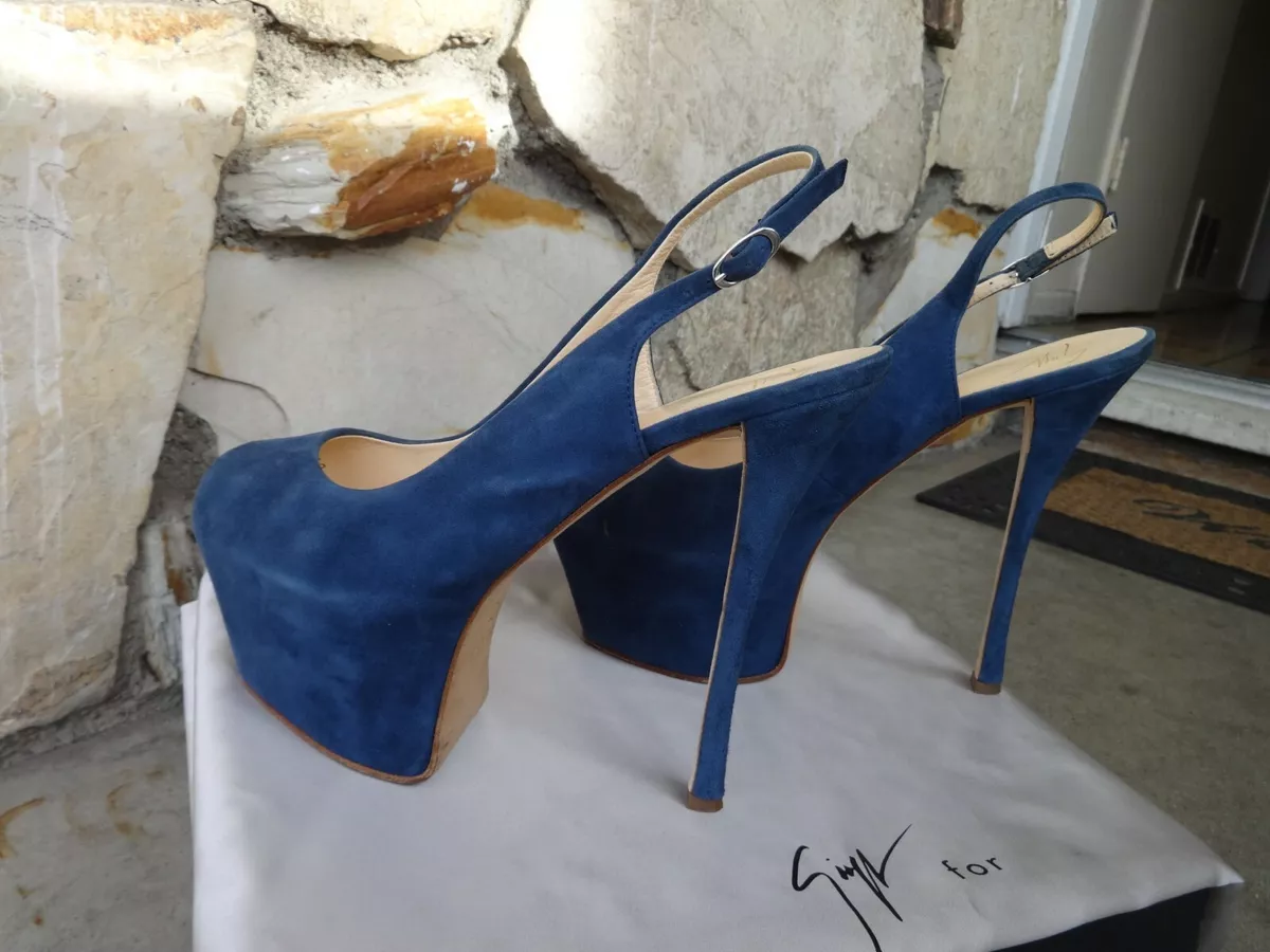 Giuseppe Zanotti Denny 115 Skyhigh Platform Pumps Blue Suede EU 39