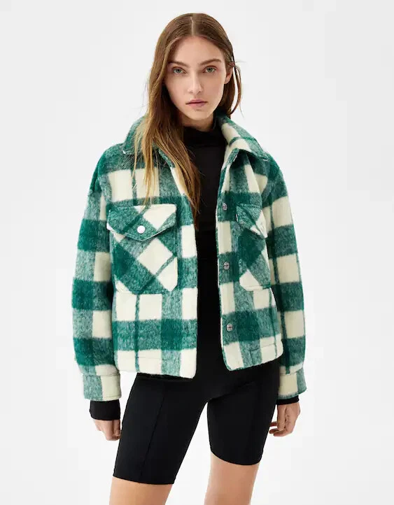 Veste carreaux Bershka verte SIze S neuve avec tiquettes