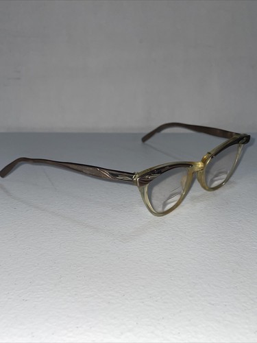 Yellow Rose Gold Combination Cat Eye Eyeglasses Vintage Eyewear Retro Glasses - Picture 3 of 23