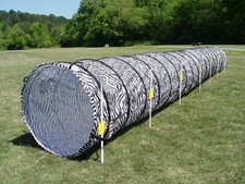 Dog Agility Tunnel with Stakes 18' long, 8 J-Metal Stakes, Zebra print