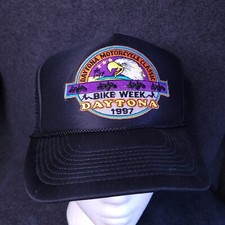 Vtg 90s Daytona Beach Bike Week Adjustable Black Logo Motorcycles Biker 1997