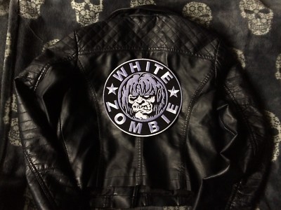 White Zomie Embroidered Patch Girls Vegan Faux Leather Biker