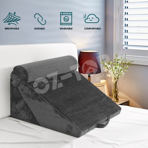 3PCS Memory Foam Bed Wedge Pillow Set Sleep Neck Cushion Support Leg Raiser Grey - Picture 4 of 11