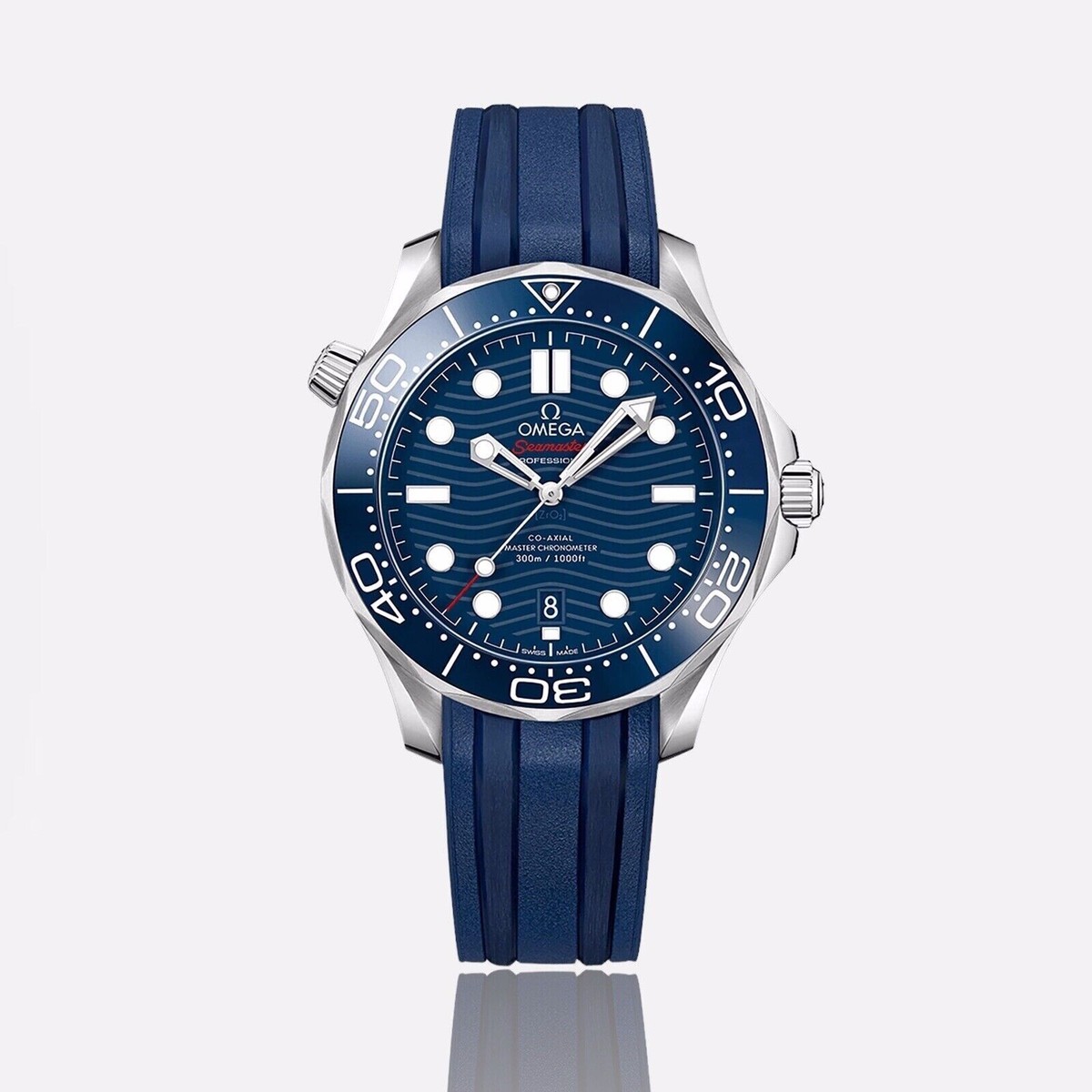 Omega Seamaster 300M Blue Rubber Curved End Two-Piece Wristwatch