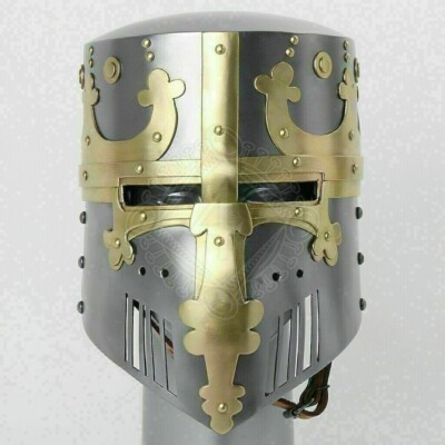Medieval Crusader Templar Brass Knight Cross Viking Designer Handmade Armor Helm