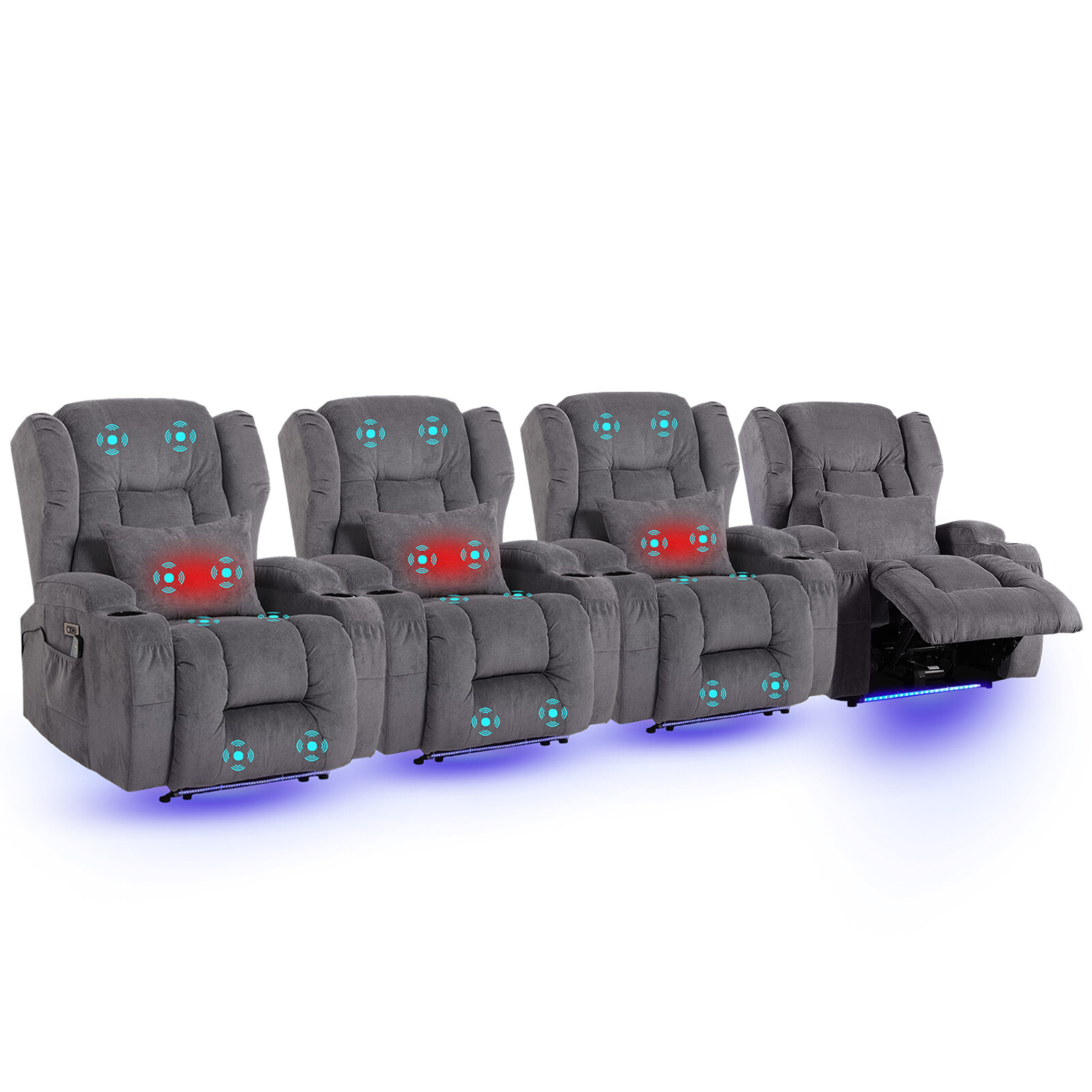 Home Theater Seating Power Recliner Chairs w/ Baselight for Living Room Set of 4 eBay