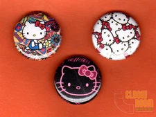 Set of three 1" Hello Kitty pinback buttons pins